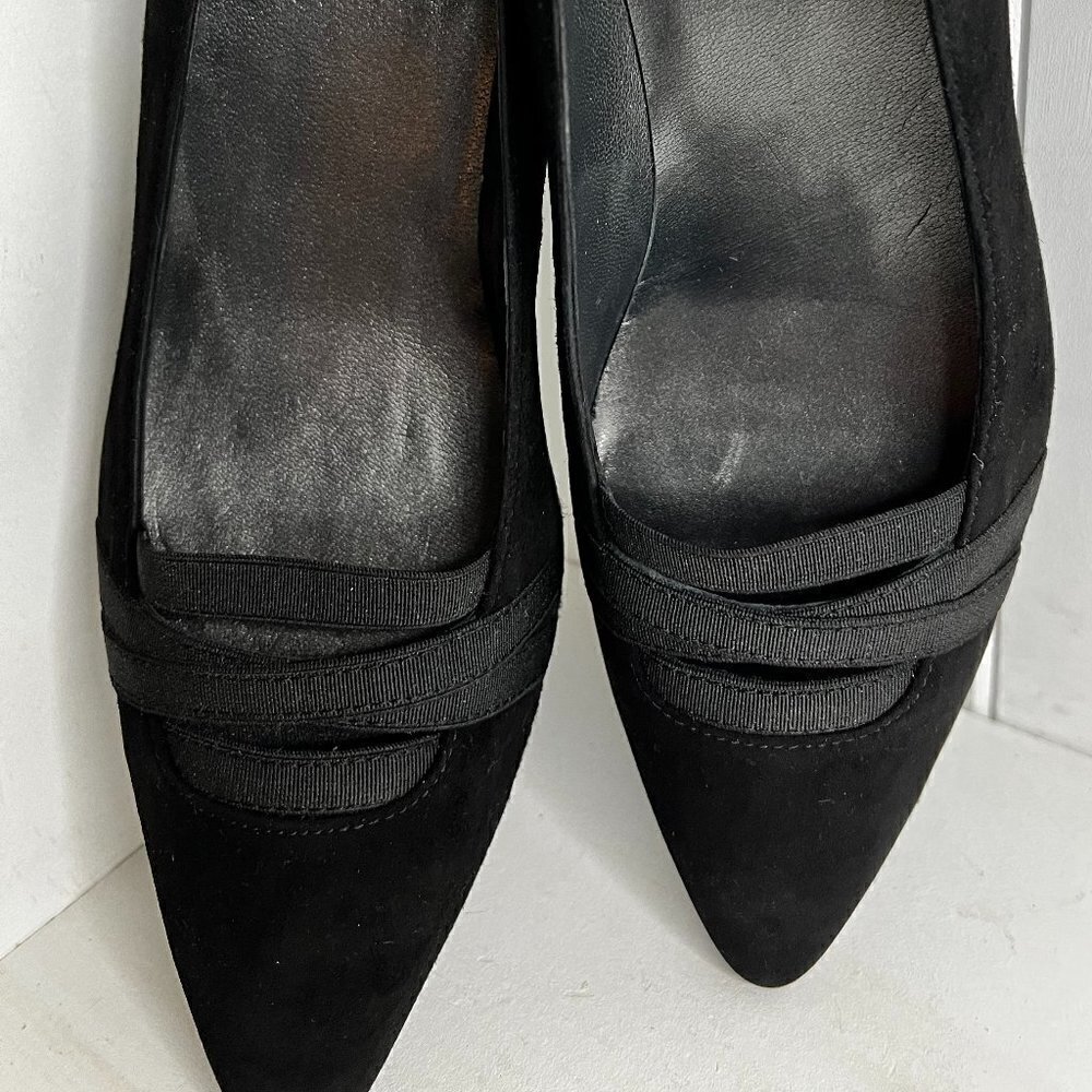 Stuart Weitzman Black Pointed Toe Suede Kitten Heel Pumps Size 9.5 - Picture 5 of 8